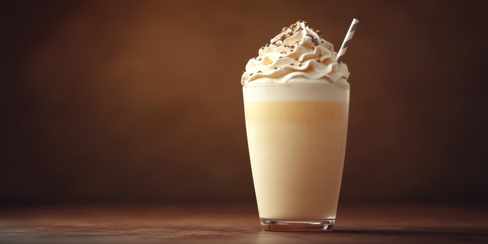 Delicious creamy beverage topped with whipped cream and chocolate shavings in a stylish glass